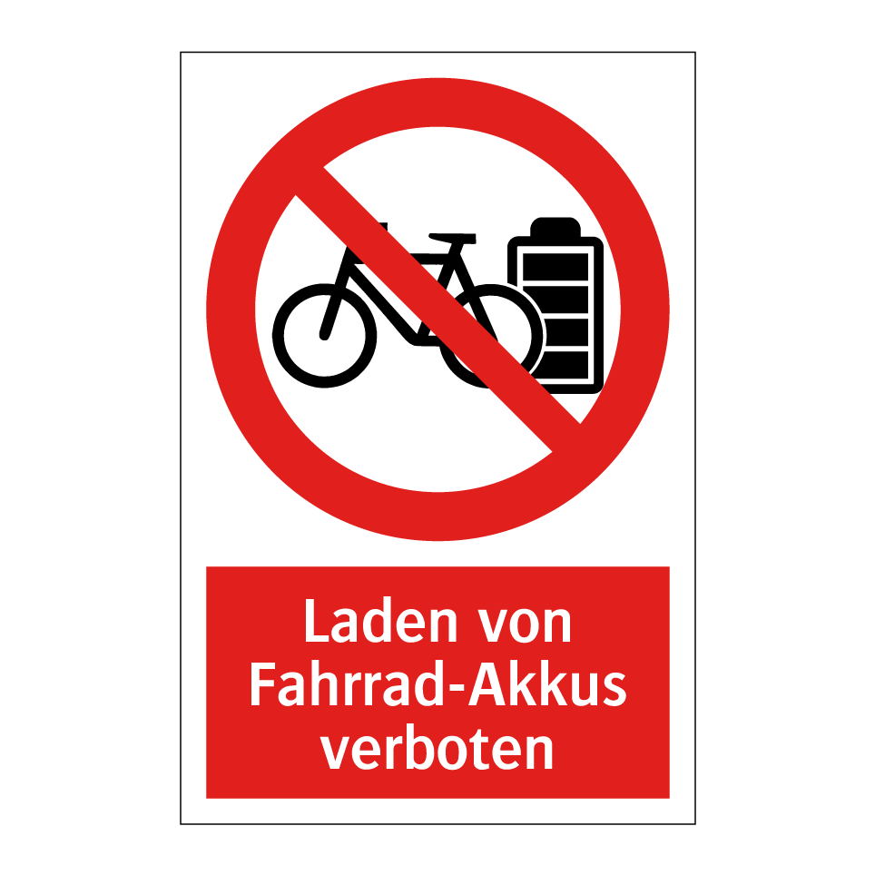 Kauf Laden von Fahrrad-Akkus verboten schild | SignOnline