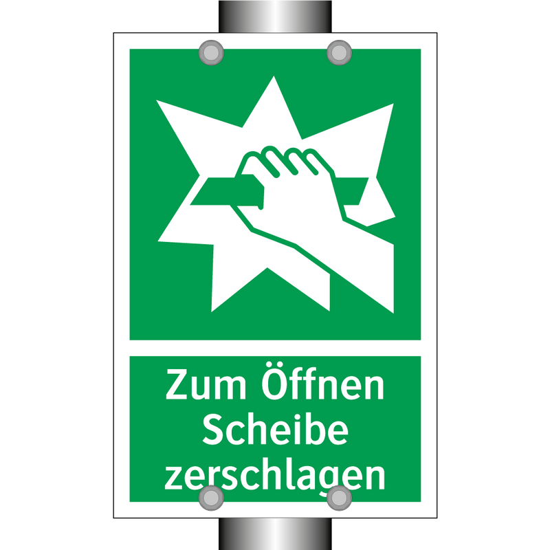 Zum Öffnen Scheibe zerschlagen