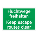 Fluchtwege freihalten - Keep escape routes clear