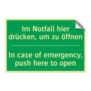 Im Notfall hier drücken, um zu /.../ - In case of emergency, push here /.../