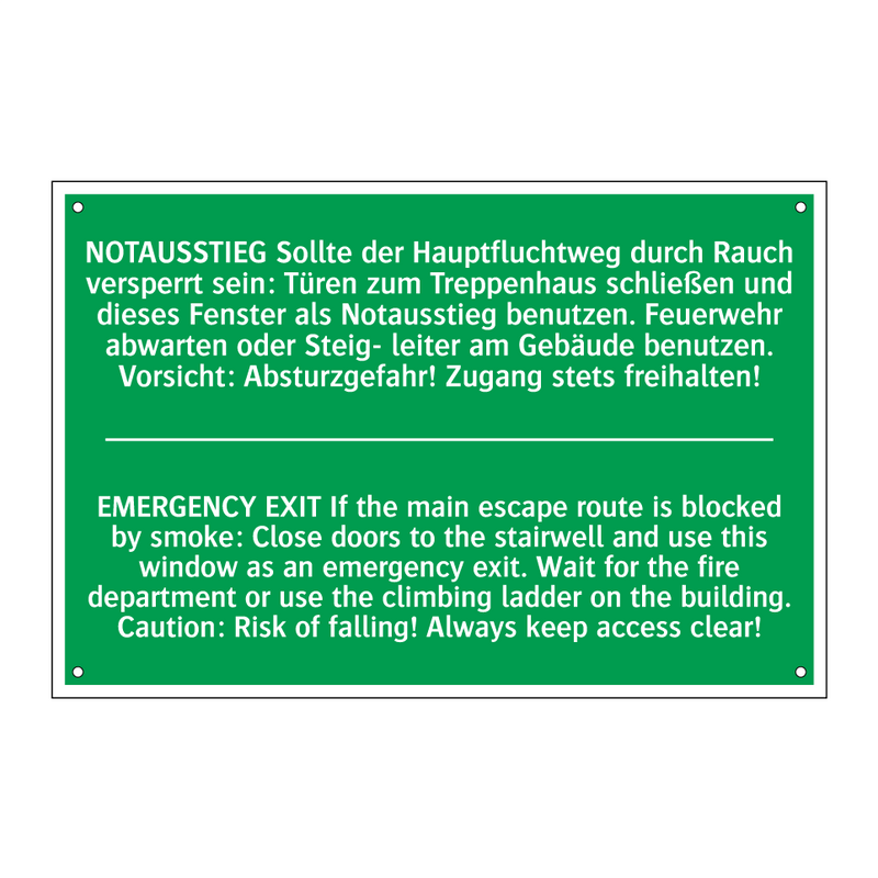 NOTAUSSTIEG Sollte der Hauptfluchtweg /.../ - EMERGENCY EXIT If the main escape /.../
