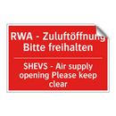 RWA - Zuluftöffnung Bitte freihalten/.../ - SHEVS - Air supply opening Please /.../