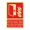 Rauchschutztür Diese Tür muss immer sofort nach dem Durchgehen geschlossen werden