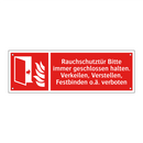 Rauchschutztür Bitte immer geschlossen halten. Verkeilen, Verstellen, Festbinden o.ä. verboten