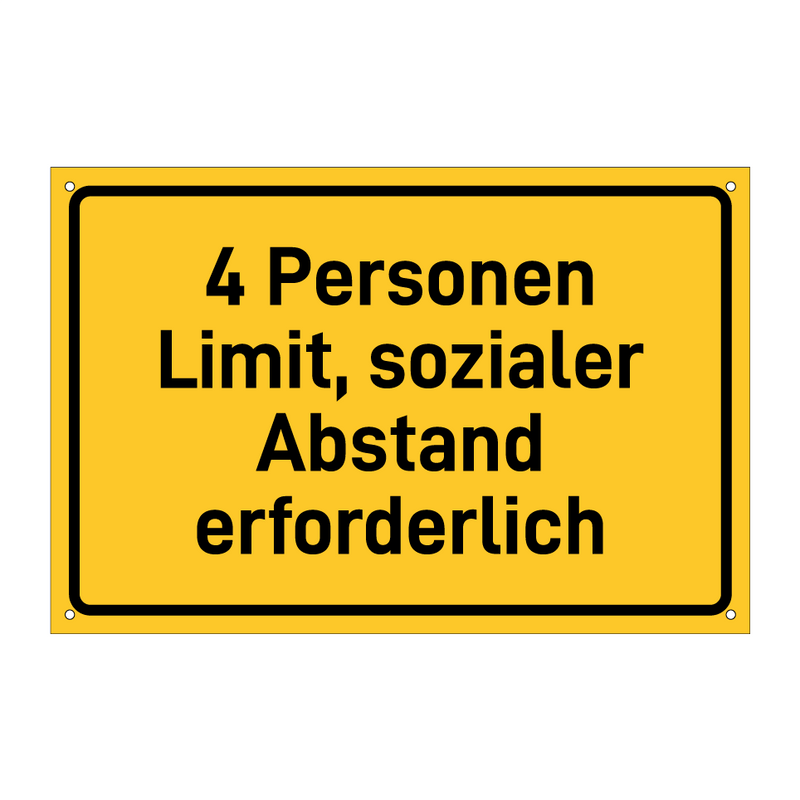4 Personen Limit, sozialer Abstand erforderlich