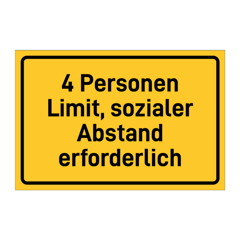 4 Personen Limit, sozialer Abstand erforderlich