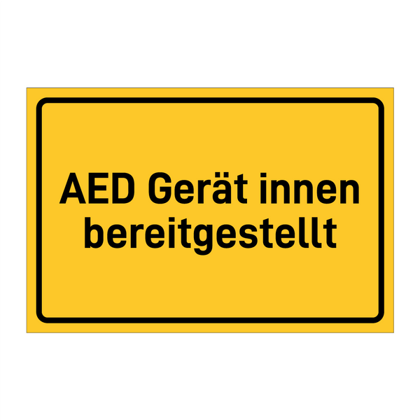 AED Gerät innen bereitgestellt