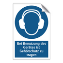 Bei Benutzung des Gerätes ist Gehörschutz zu tragen