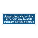 Augenschutz wird zu Ihrer Sicherheit bereitgestellt und muss getragen werden.