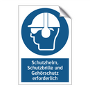 Schutzhelm, Schutzbrille und Gehörschutz erforderlich