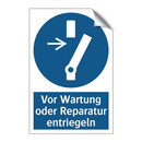 Vor Wartung oder Reparatur entriegeln