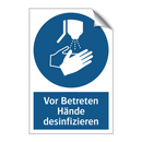 Vor Betreten Hände desinfizieren