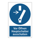 Vor Öffnen Hauptschalter ausschalten