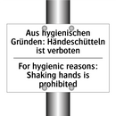 Aus hygienischen Gründen: Händeschütteln /.../ - For hygienic reasons: Shaking /.../