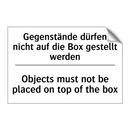 Gegenstände dürfen nicht auf die /.../ - Objects must not be placed on /.../
