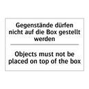 Gegenstände dürfen nicht auf die /.../ - Objects must not be placed on /.../