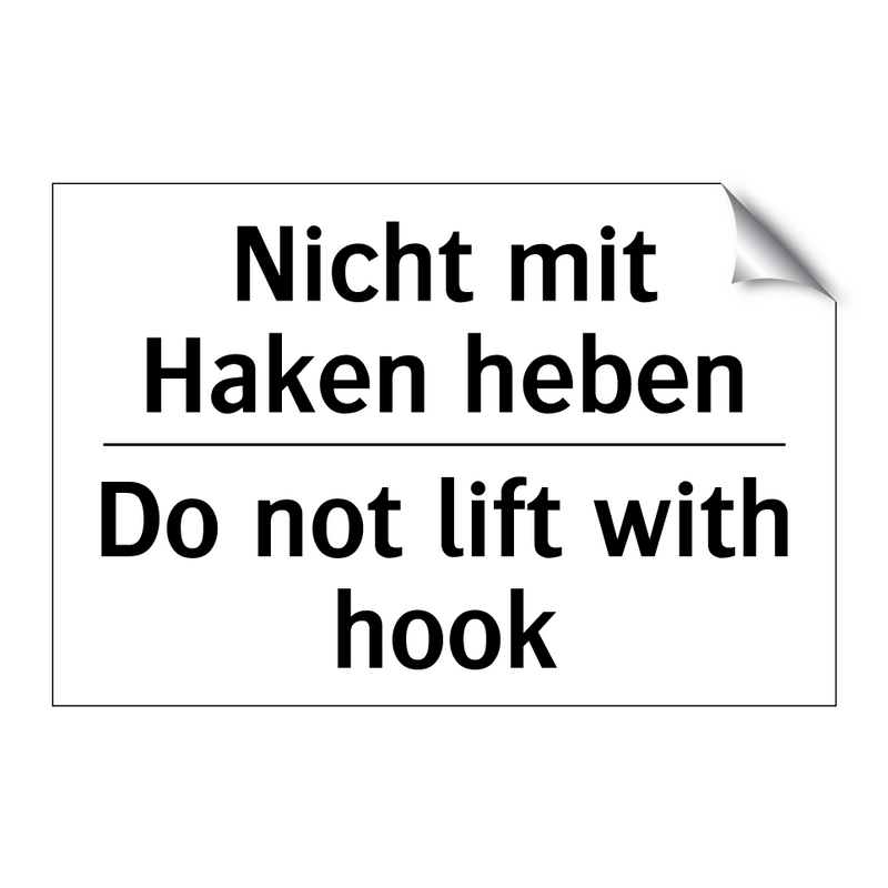 Nicht mit Haken heben - Do not lift with hook