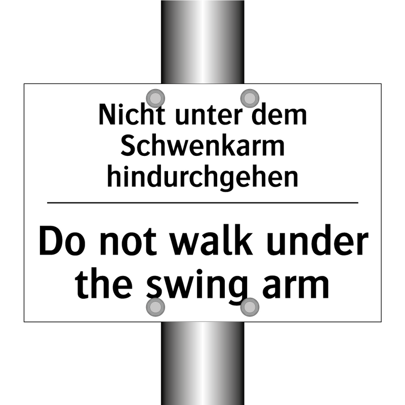 Nicht unter dem Schwenkarm hindurchgehen/.../ - Do not walk under the swing arm/.../