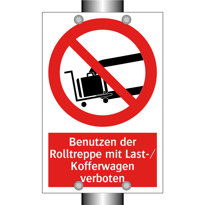 Benutzen der Rolltreppe mit Last-/ Kofferwagen verboten