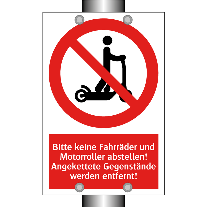 Bitte keine Fahrräder und Motorroller abstellen! Angekettete Gegenstände werden entfernt!