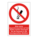 Bitte keine Zigarettenstummel auf den Boden werfen! Entsorgen Sie die Stummel in die bereitgestellten Behälter
