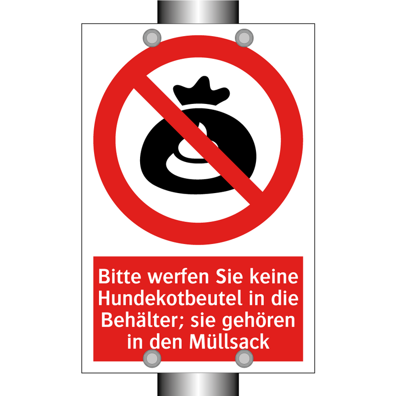 Bitte werfen Sie keine Hundekotbeutel in die Behälter; sie gehören in den Müllsack