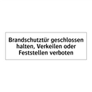 Brandschutztür geschlossen halten, Verkeilen oder Feststellen verboten