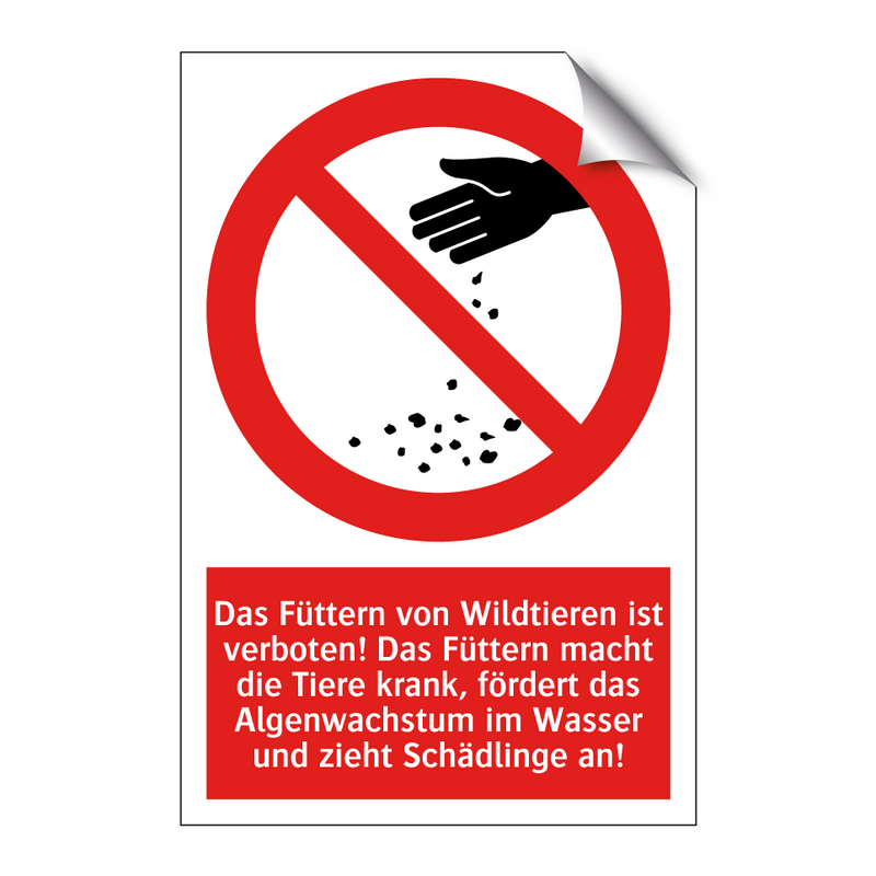 Das Füttern von Wildtieren ist verboten! Das Füttern macht die Tiere krank, fördert das Algenwachstum im Wasser und zieht Schädlinge an!