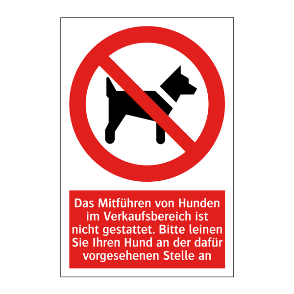 Das Mitführen von Hunden im Verkaufsbereich ist nicht gestattet. Bitte leinen Sie Ihren Hund an der dafür vorgesehenen Stelle an