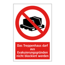 Das Treppenhaus darf aus Evakuierungsgründen nicht blockiert werden