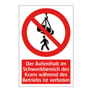 Der Aufenthalt im Schwenkbereich des Krans während des Betriebs ist verboten