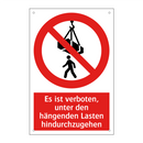 Es ist verboten, unter den hängenden Lasten hindurchzugehen