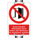 Feuerschutztür! Offenhalten durch Keilen oder Blockieren ist strengstens verboten
