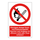 Flüssiggas-Anlage Feuer- und Explosionsgefahr Rauchen und Umgang mit offenem Licht oder Feuer verboten!