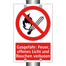 Gasgefahr: Feuer, offenes Licht und Rauchen verboten
