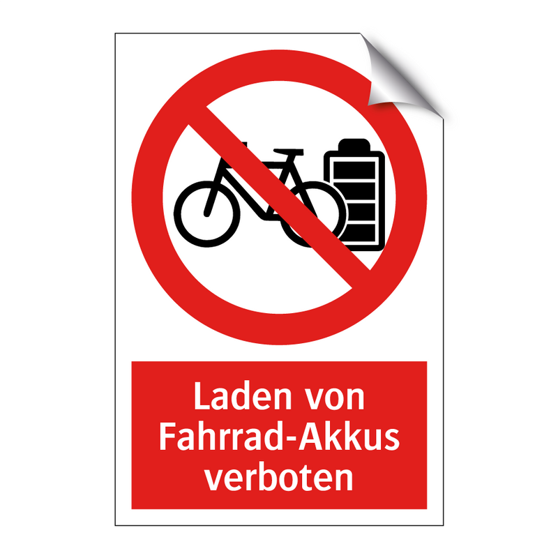 fahrrad akkus.de Kauf Laden von Fahrrad-Akkus verboten schild | SignOnline
