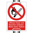 Offenes Feuer und Rauchen verboten. Motor beim Tanken abstellen