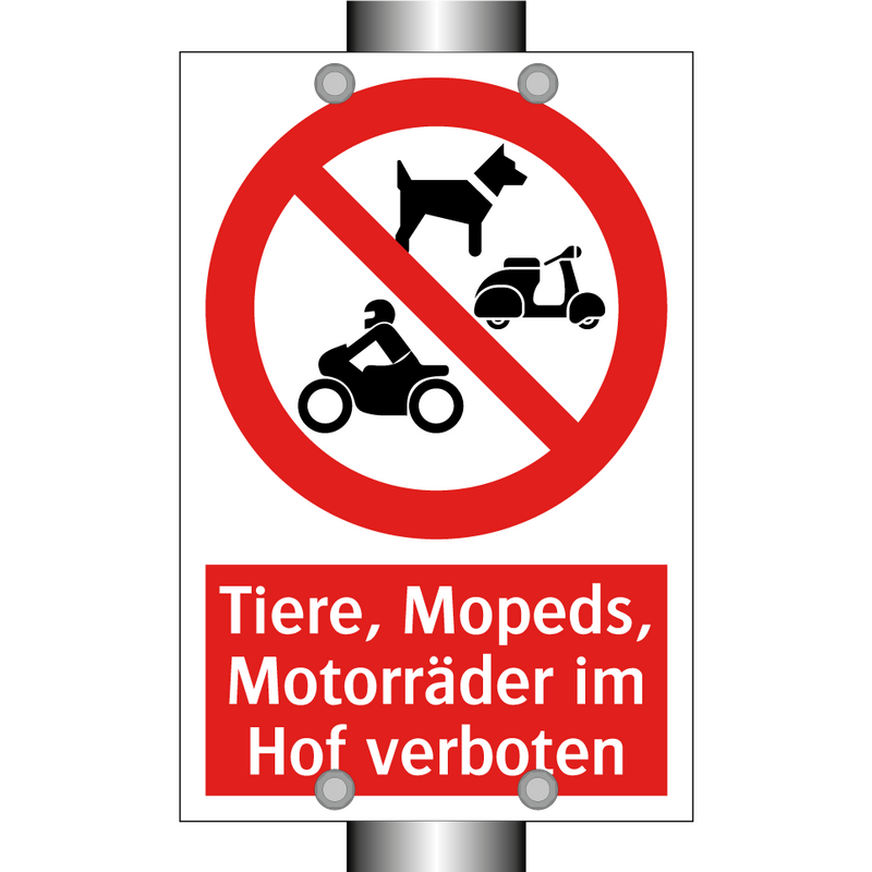 Tiere, Mopeds, Motorräder im Hof verboten