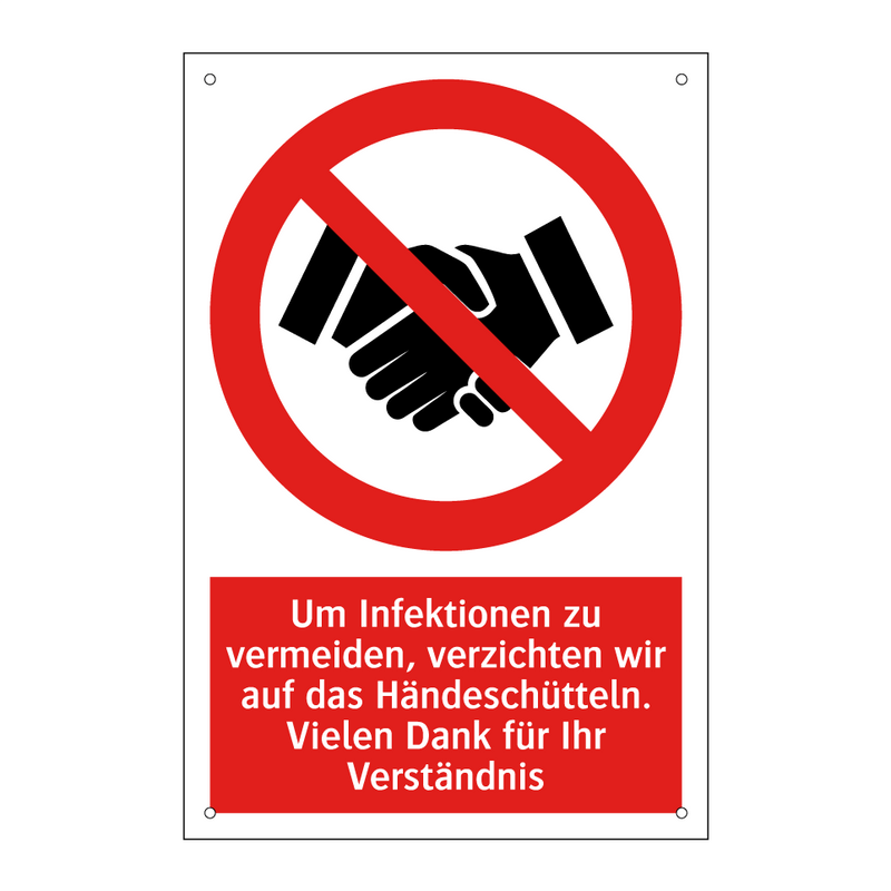Um Infektionen zu vermeiden, verzichten wir auf das Händeschütteln. Vielen Dank für Ihr Verständnis