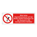 Bitte keine Zigarettenstummel auf den Boden werfen! Entsorgen Sie die Stummel in die bereitgestellten Behälter