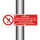 Bitte keine Zigarettenstummel auf den Boden werfen! Entsorgen Sie die Stummel in die bereitgestellten Behälter