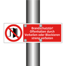 Brandschutztür! Offenhalten durch Verkeilen oder Blockieren streng verboten