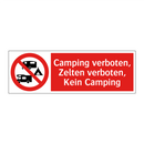 Camping verboten, Zelten verboten, Kein Camping