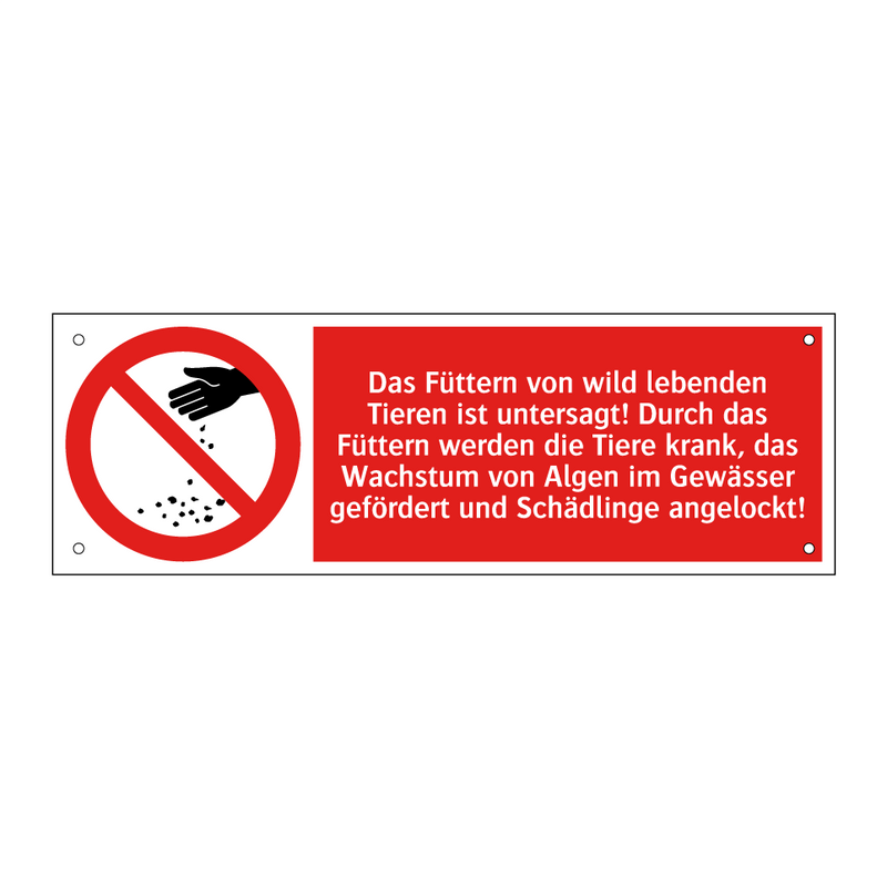 Das Füttern von wild lebenden Tieren ist untersagt! Durch das Füttern werden die Tiere krank, das Wachstum von Algen im Gewässer gefördert und Schädlinge angelockt!