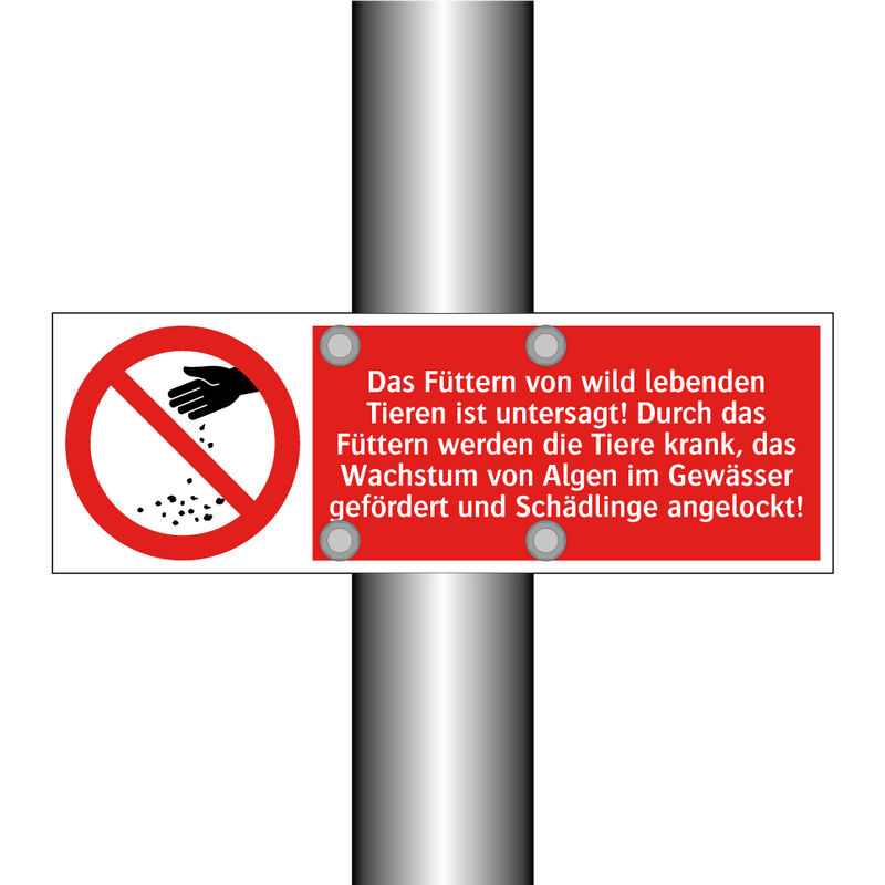 Das Füttern von wild lebenden Tieren ist untersagt! Durch das Füttern werden die Tiere krank, das Wachstum von Algen im Gewässer gefördert und Schädlinge angelockt!