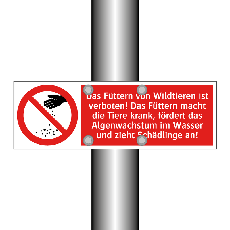Das Füttern von Wildtieren ist verboten! Das Füttern macht die Tiere krank, fördert das Algenwachstum im Wasser und zieht Schädlinge an!