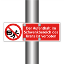 Der Aufenthalt im Schwenkbereich des Krans ist verboten