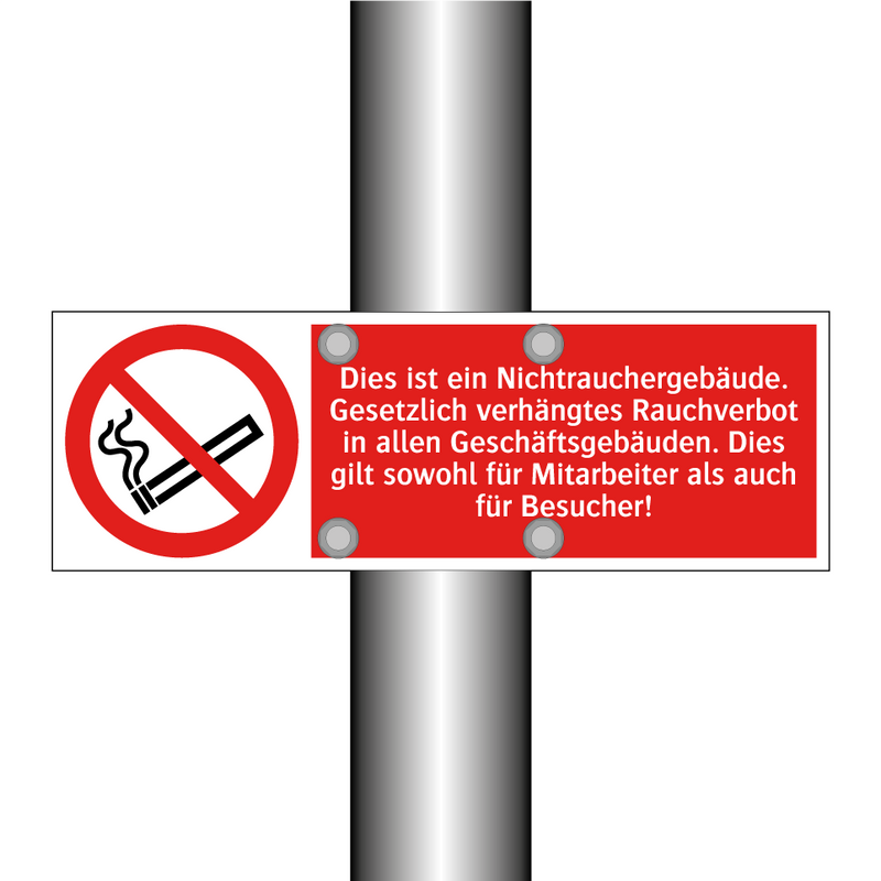 Dies ist ein Nichtrauchergebäude. Gesetzlich verhängtes Rauchverbot in allen Geschäftsgebäuden. Dies gilt sowohl für Mitarbeiter als auch für Besucher!
