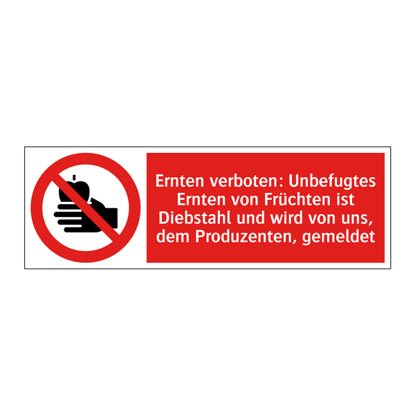 Ernten verboten: Unbefugtes Ernten von Früchten ist Diebstahl und wird von uns, dem Produzenten, gemeldet