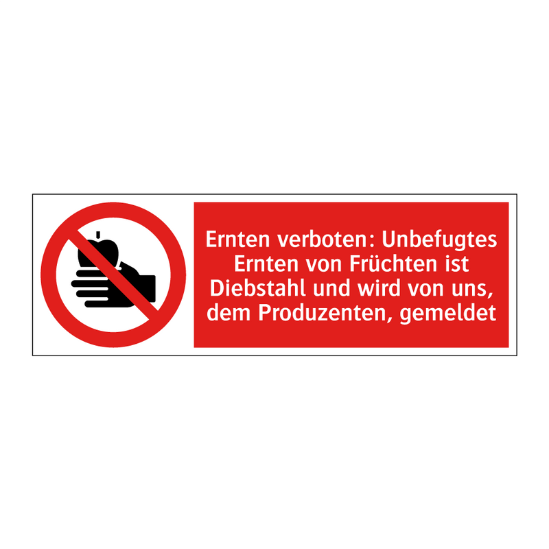 Ernten verboten: Unbefugtes Ernten von Früchten ist Diebstahl und wird von uns, dem Produzenten, gemeldet